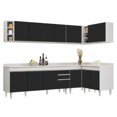 Armário De Cozinha Modulado De Canto 7 Peças Cp35 Balcão Com Tampo Branco/preto - Lumil
