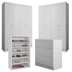 Cômoda e 02 Guarda Roupa Louise e Sapateira Laís Branco Brilho - AJL -