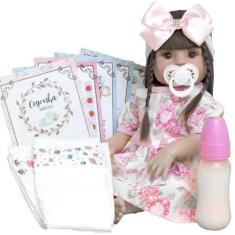 Boneca Bebê Reborn Laura 52cm Toda de Silicone + Acessórios - Cegonha 