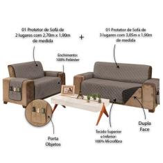 Protetor para Sofá 2 e 3 Lugares Manu - RT MAGAZINE, Cinza/Preto