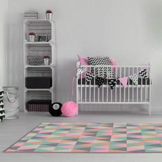 Tapete Mosaico Triangulos Rosa Casa Dona Antiderrapante 100 x 140 cm