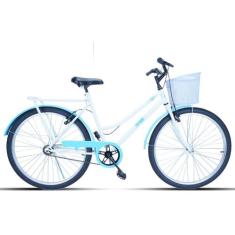 Bicicleta Feminina Aro 26 Tropical Com Cestinha - Forss, Branco, Azul 
