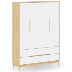 Guarda Roupa Infantil Tomi 4 Portas e 4 Gavetas  Branco com Carvalho -