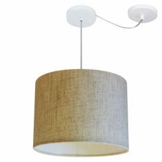 Lustre Pendente Cilíndrico Com Desvio Md-4227 Cúpula Em Tecido 40x30cm Rustico Bege - Bivolt