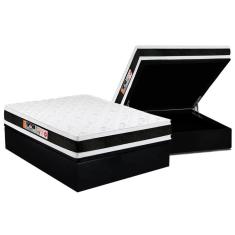 Cama Box Baú Casal: Colchão Espuma D45 Castor Black E White Air Double FaceBase Suede Black(138x188)