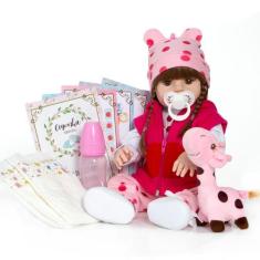 Boneca Reborn Girafinha Corpo de Silicone com Vários Itens - Cegonha R
