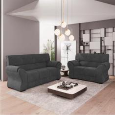 Conjunto de Sofá 2 e 3 Lugares Holanda Cinza Suede