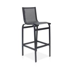 Banqueta Alta Para Balcão Grafite E Tela Mesclada De Cinza
