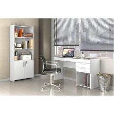 Conjunto Home Office 2 Peças 1 Escrivaninha 2 Gavetas 1 Armário 2 Portas Espresso Móveis Branco