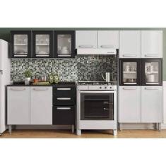 Kit De Cozinha Completa 4 Peças Evidence (2 Armários 1 Balcão 1 Paneleiro) C4p57 Branco/preto