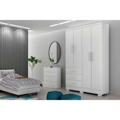 Guarda Roupa Solteiro Encant 4 Portas 3 Gavetas C/Espelho E Pés Branco - Novo Horizonte
