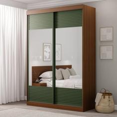 Guarda-roupa Solteiro 2 Portas com Espelho Samambaia Cabecasa Madeiramadeira Freijó/Verde