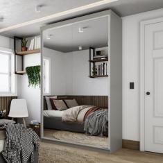 Guarda-roupa Solteiro 100% Mdf Bp com 2 Portas de Espelho Geneve - RR 