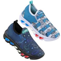 Kit com dois pares de tenis de led ledstar masculino Dinos e Robô com 