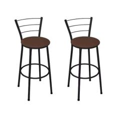 Kit 2 Banquetas Alta Preta com Assento Marrom Fortmix