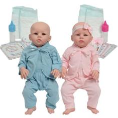 Boneca Reborn Gêmeos Abigail 48cm Com Enxoval 24 Itens - Cegonha Rebor