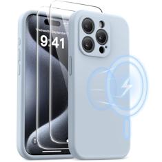 AOTESIER Capa magnética para iPhone 15 Pro, [compatível com Magsafe] [Silicone de grau alimentício] Capa de celular atualizada para câmera e proteção de tela com [2 protetores de tela], 6,1 polegadas,