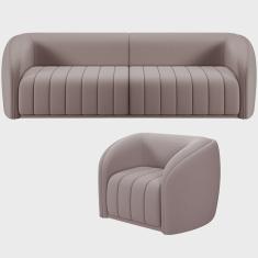 Kit Sofá 4 Lugares Para Sala 252cm com 01 Poltrona Lazio M03 Veludo Rosê - Lyam Decor