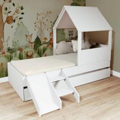 Bicama Casinha com Telhado Mdf e Escada/ Escorregador Branco Mobilistore