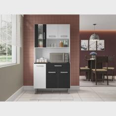 Armário de Cozinha 6 Portas 1 Gaveta Carol Poliman Móveis Branco/Preto