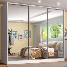 Guarda Roupa Infantil 100% mdf Madesa Logan 3 Portas de Correr de Espelho - Branco