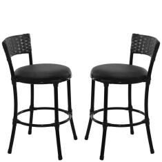 2 Banquetas Forts Baixa Fibra Sintética, Ferro, Assento Estofado Preto