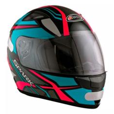 Capacete Moto Fechado Spark Spider Viseira Cristal Preto c/ Azul Turqu