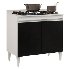 Balcão Para Cooktop 80cm 2 Portas Flórida Branco-preto - Lumil Móveis