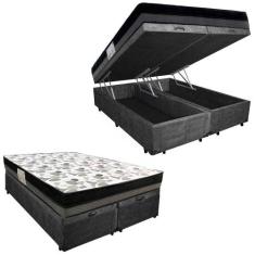 Cama Box Baú Casal Suede Bipartido + Colchão Ortobom Iso Dupla Face 60