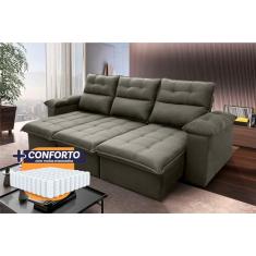 Sofá Retrátil Reclinável Verona 2,30m Suede Velut Marrom Claro Molas Ensacadas - King House
