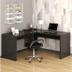 Mesa para Escritório em L Angular Me4116 com Cadeira Diretor Tela Mesh Tok 3310 Preto