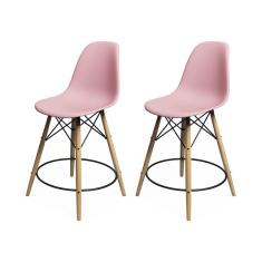 Kit 2 Banquetas Eames Eiffel De Madeira Assento Rosa Claro