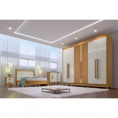 Guarda Roupa Casal 6 Portas 7 Gavetas Athos Ripado-cinamomo-off White Móveis D'doro