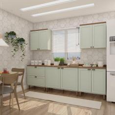 Cozinha Completa 5 Peças 3 Balcões 2 Armários Aéreos Iluminata Genialflex Verde Mint/Ébano