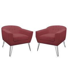 Kit 02 Poltronas Decorativas Jolly Pés Aramado Suede Bordô - DS Estofados