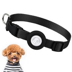 Coleira para cachorro Airtag, coleira ajustável para cães com fivela de encaixe rápido durável, coleira de cachorro de nylon sintético com suporte impermeável para Apple Airtag para cães pequenos, médios e grandes