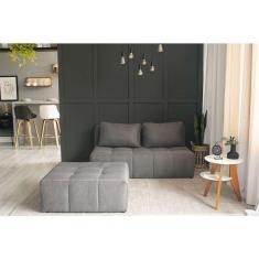 sofá modular 2 lugares com puff soho linho cinza