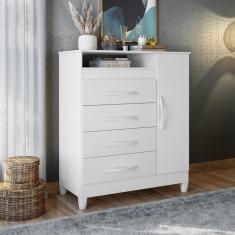 Cômoda 4 Gavetas 1 Porta Flex Turquesa Albatroz - Branco fosco/Titanium/Azul Matte/Rosa Matte