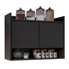 Armário Aéreo Cozinha Multiuso Cecília 70cm 02 Portas Preto - Desk Design