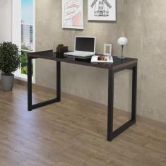 Escrivaninha Industrial 120cm com Tampo de Vidro Preto/Amêndoa