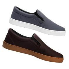 Kit 2 Pares Tênis Slip On Masculino com Elástico e Sola Costurada