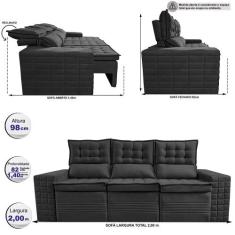 Sofá 3 Lugares Retrátil e Reclinável Cama inBox Senses 2,00m Velusoft 