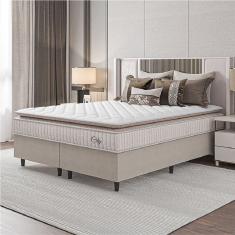 Cama Box Colchão Casal King Molas Ensacadas City Pillow Top 193x203x61cm Bege Branco Hellen