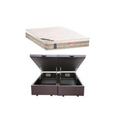 Conjunto Cama Box Baú Casal Bipartido + Colchão Castor Molas Premium T