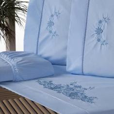 Jogo Lençol King Size Bordado Crivo 4 Peças 200 Fios 100% Algodão Colc