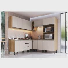 Cozinha Modulada 9 Peças Tampo Aéreo 3 Portas Balcão Canto Paneleiro Angico Quiditá