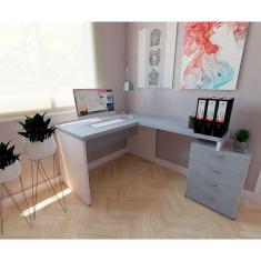 Escrivaninha Marchera 4 gv Cinza Cristal e Branca