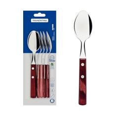 Conjunto De Colheres Para Chá Tramontina Com Lâminas Em Aço Inox E Cabos Em Madeira Tratada Polywood Vermelho 6 Peças