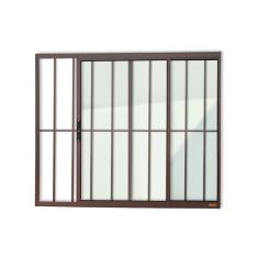 Janela Confort 2 Folhas Com Grade Vidro Liso 80cm X 80cm Brimak Corten