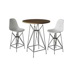 Jogo Mesa Bistrô Eames Tampo Vidro 60Cm 2 Banquetas Branca Base Ferro Preto - Cor: Branco